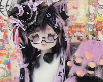 Cute Y2K Goth Cat Fursuit-Kemono Style Furry Head-Purple Lavender Handpaws -Cosplay Costume-High Quality Fursuit Premade-Anime Aesthetic