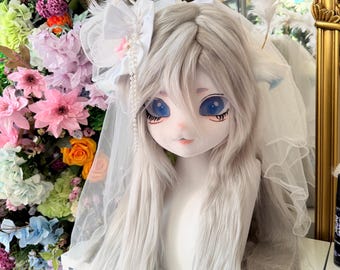 Yume-Kawaii Kemono Fursuit Head – Angel Bride Fox Anime Cosplay Mask