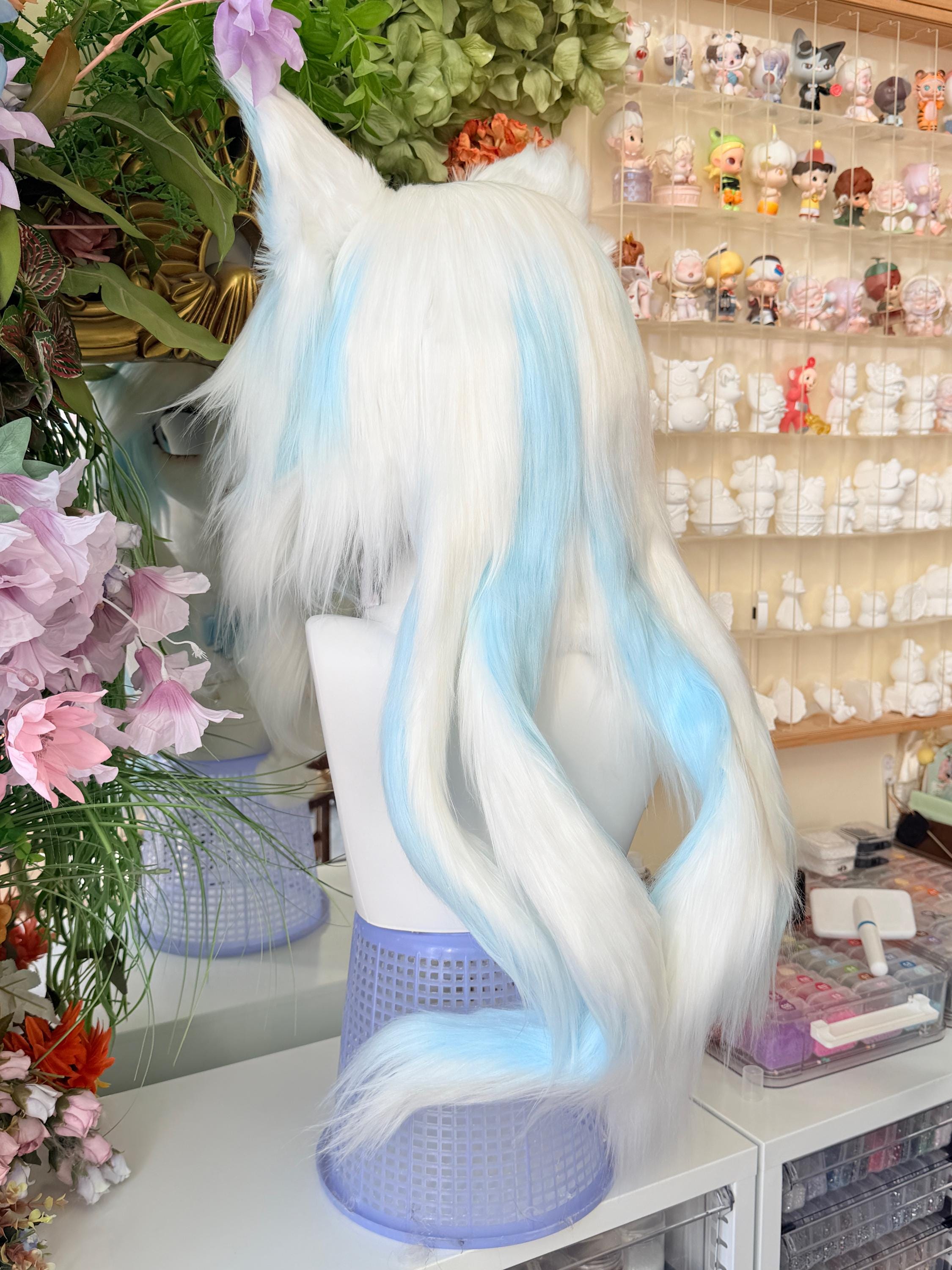 Kemono Kigurumi Fursuit Head – Ice Blue Ocean Fox Anime Cosplay