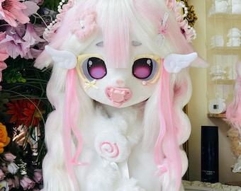 Pastel Pink Lamb Fursuit Head – Yume Kawaii Anime Cosplay Mask