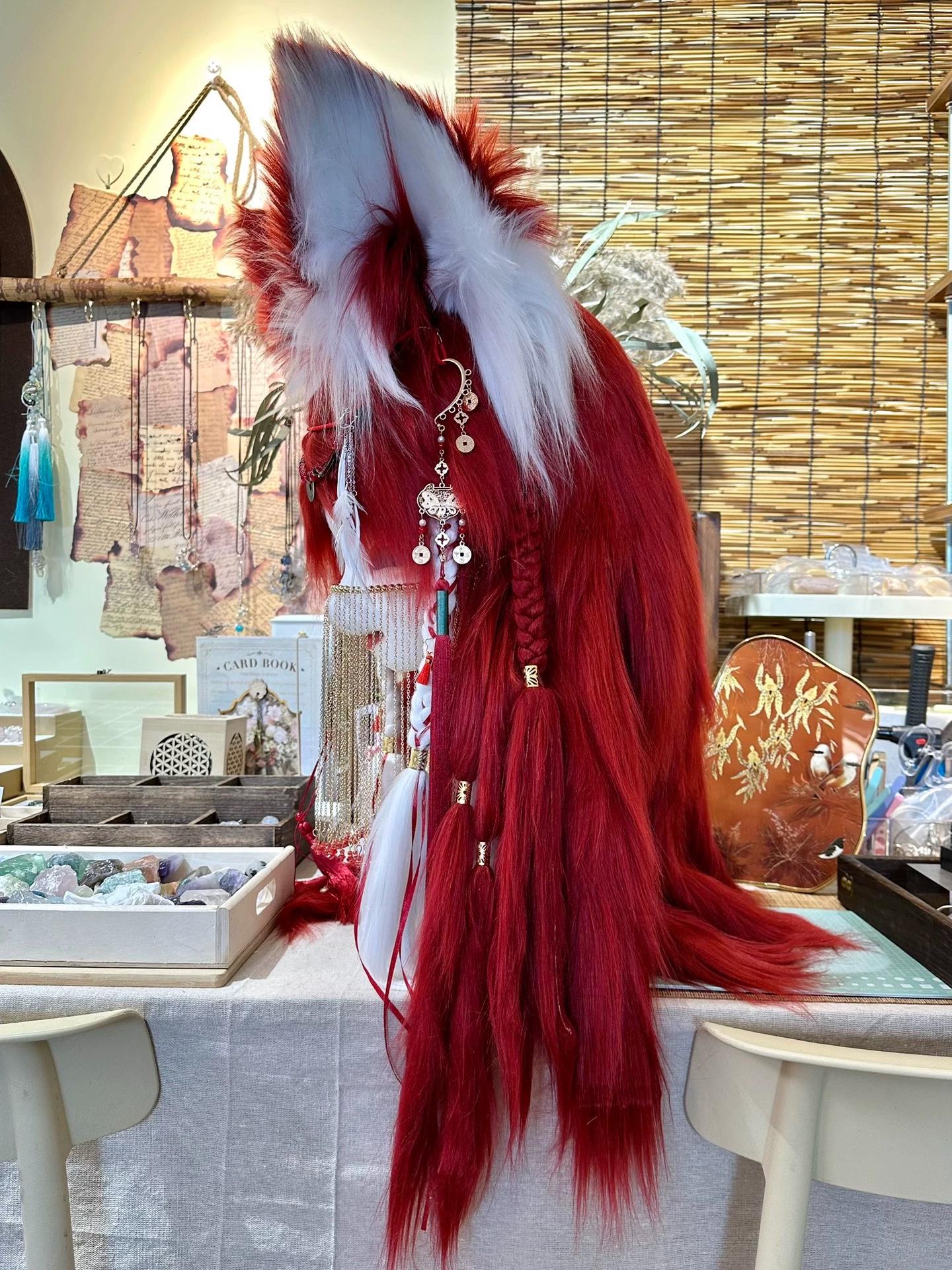 Custom Kemono Fursuit Head, Akahime Red Fox Mask With Braids & Veil ...