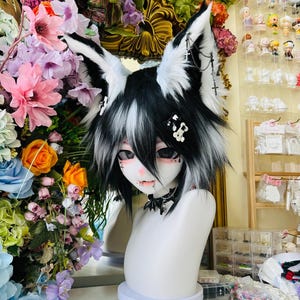 Visual Kei Fursuit Head: Resin Shirokuro Fox Mask, Cosplay Helmet