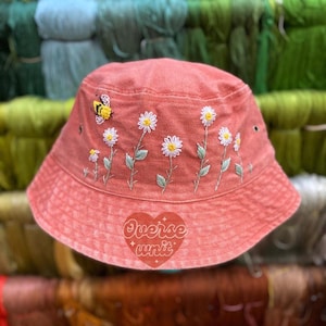 10 Style Bee and Wildflowers Hand Embroidered Bucket Hat Custom Floral Embroidered Bucket Handmade Travel Sun Hat Wash Cotton Hat For Women