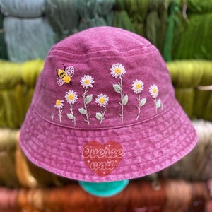 7 Style Butterfly and Wildflower Hand Embroidered Bucket Hat Custom Floral Embroidered Bucket Handmade Travel Sun Hat Wash Cotton Hat