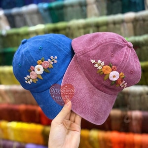Hand Embroidery Rose Flower Hat Botanical Garden Embroidered Hat Personalized Baseball Cap Floral Embroidered Demin Hat Gift For Woman