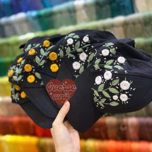 Hand Embroidery Rose Flower Hat Botanical Garden Embroidered Hat Personalized Baseball Cap Floral Embroidered Demin Hat Gift For Woman