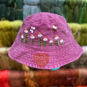 7 Style Butterfly and Wildflower Hand Embroidered Bucket Hat Custom Floral Embroidered Bucket Handmade Travel Sun Hat Wash Cotton Hat