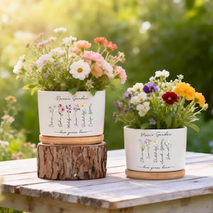 Vaso da fiori in ceramica personalizzato, Fioriera per fiori di nascita del giardino della nonna, Vaso da fiori con nomi personalizzati, Idea regalo per la festa della mamma, Regalo per la mamma