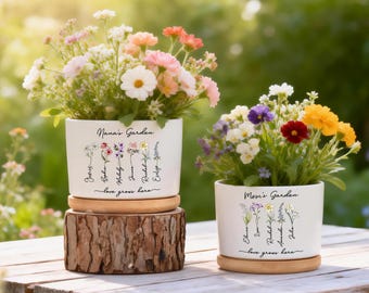 Personalized Ceramic Flower Pot, Grandma's Garden Birth Flowers Planter, Custom Names Flower Pot, Mother's Day Gift Idea, Gift for mom