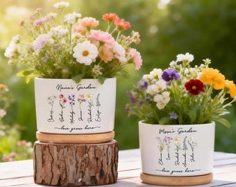 Personalisierter Keramik Blumentopf, Omas Garten Geburt Blumen Pflanzer, Benutzerdefinierter Namen Blumentopf, Muttertagsgeschenkidee, Geschenk für Mama