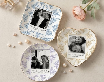Personalized Photo Jewelry Dish for Best Friend, Custom Ceramic Ring Dish, Birthday Gift for Bestie, Sentimental Trinket Tray Gift for Her