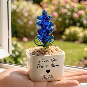 Custom Stained Glass Potted Plant, Birth Flower Glass Pot, Mother's Day Gift for Mom, Handmade Glass Flowers,Unique Gift for Mom, Home Decor
