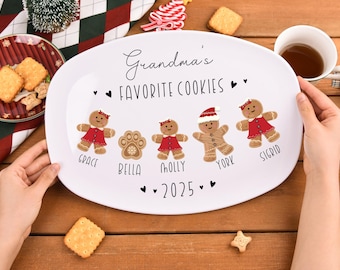 Assiette à biscuits personnalisée de grand-mère, assiette de pain d'épice de Noël personnalisée, cadeau de famille pour grand-mère, assiette « Les biscuits préférés de grand-mère »