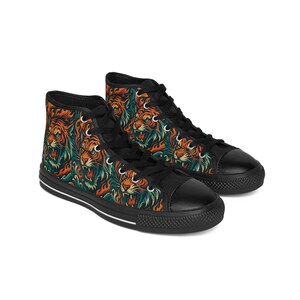 Vibrant Tiger Print Sneakers, Bold High-Top Shoes, Unique Athletic Footwear, Trendy Casual Sneakers, Gift for Animal Lovers