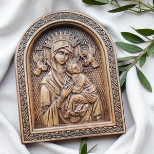 Our Lady of Perpetual Help Icon, Carved Icon, Wooden Icon, Carved Icon, Custom Icon, Christian Gift, Religious Gift, Religious Home Decor