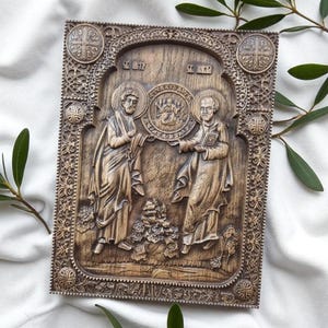 Icono de los Santos Pedro y Pablo, Icono de San Pedro, Icono de San Pablo, Icono tallado a mano, Icono de madera, Regalo religioso, Decoración cristiana para el hogar