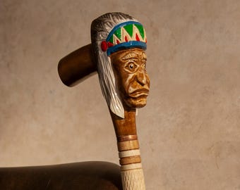 Bastón de chamán, bastón de lujo, bastón de madera tallada, bastón hecho a mano, bastón elegante, bastón para hombre, bastón auténtico, regalo de madera