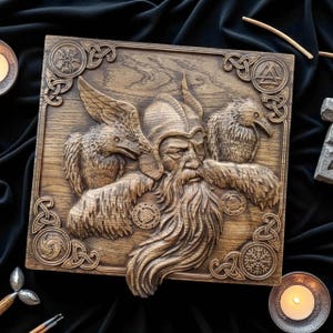 Odin Wood Carving, Allfather Carved Decor, Norse Wall Decor, Viking Wall Art, Norse Mythology Gift, Carved Odin, Scandinavian Decor