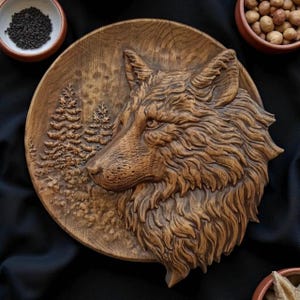 Wolf Wood Carving, Carved Wolf Picture, Norse Wolf Decor, Animal Wood Carving, Wolf Decor, Viking Wall Art, Carved Wall Art