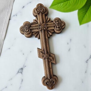 Wooden Orthodox Cross, Hand Carved Cross, Wall Cross, Carved Religious Decor, Christian Home Decor, Altar Cross, Faith Wall Art