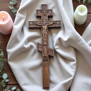 Crucifijo de madera tallada, cruz de pared de madera, decoración religiosa tallada, regalo cristiano, cruz de altar, decoración religiosa, decoración sagrada