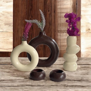 Handmade Ceramic Vase & Candle Holder Set – Modern Minimalist Sculptural Home Décor