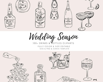 Hand-Drawn Cocktail Illustrations: 100+ Drink Clipart (SVG & PNG) (Digital Download)