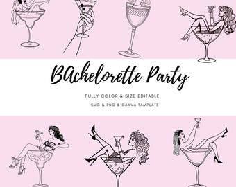 30 Whimsical Hand-Drawn Bachelorette Icons | SVG & PNG | Viral Clipart | Editable on Canva | Instant Download