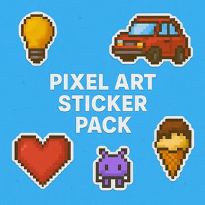 Pixel Art Sticker Pack – Cute Retro Gaming Stickers – Aesthetic Digital Download – Kawaii Pixel Stickers for print, Journal, Scrapbook