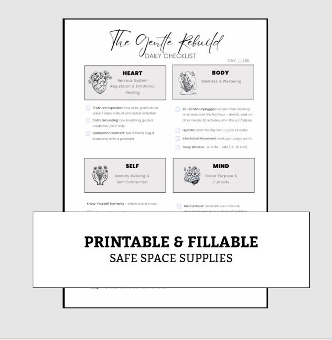 The Gentle Rebuild - 30 Day Reset (self Care Checklist, Wellness ...