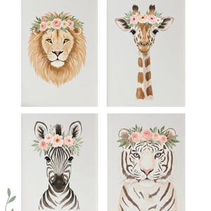 Boho Safari Animal Nursery Wall Art Set – Printable Lion, Tiger, Giraffe & Zebra – Gender Neutral Baby Room Decor in Pastel Colours