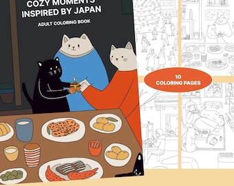 Moments douillets inspirés du Japon - Livre de coloriage pour adultes | Livre de coloriage imprimable | Téléchargement numérique | Compatible avec la procréation