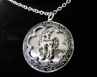 Sweetest Unicorn Locket Necklace in Antique Silver with a Stainless Steel  24 inch Rolo chain