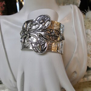 Verdigris Patina Solid Brass Victorian Butterfly Motif Cuff - View #3