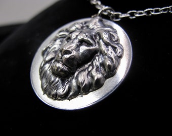 Small SilverLion's Head  Pendant  with a Stainless Steel  18 inch Rolo chain