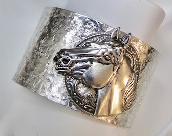 Richly Detailed Horse mounted on an Aluminum Cuff Bracelet - truly a Beautiful Equestrian style Cuff Bracelet