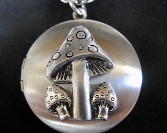 Mushroom  Locket  in Antique Silver with a Stainless Steel  24 inch Rolo chain