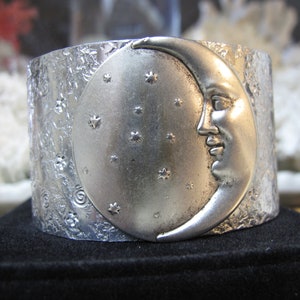 Dreamy Crescent Moon mounted on an Aluminum Cuff Bracelet - truly a Heavenly Cuff Bracelet