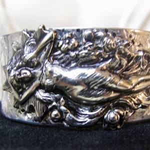 Antique Silver Water Goddess Aluminum Cuff Bracelet - Very Pretty