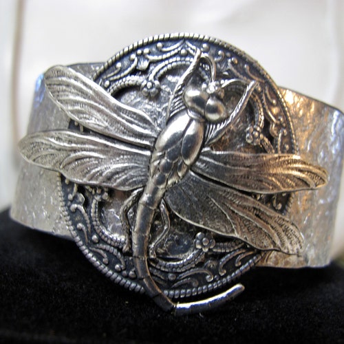 Wide Silver Cuff Bracelet Dragonfly Jewelry - Etsy