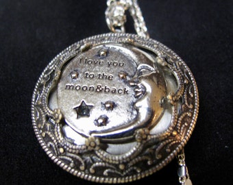 I Love you to the Moon and Back  Celestial Locket Necklace in  Silver-tones with a Stainless Steel  24 inch Rolo chain