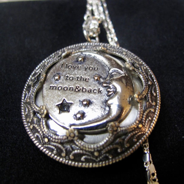 I Love you to the Moon and Back  Celestial Locket Necklace in  Silver-tones with a Stainless Steel  24 inch Rolo chain