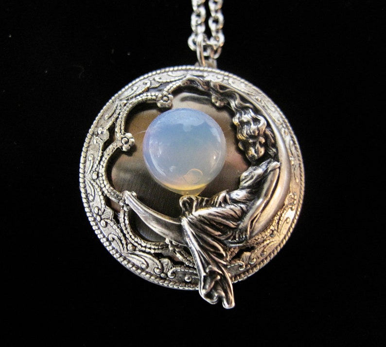 Moon Goddess Locket With a 12mm Opalite Stone. Victorian Moon - Etsy