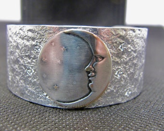 Dreamy Crescent Moon mounted on an Aluminum Cuff Bracelet - truly a Heavenly Cuff Bracelet