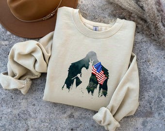 Patriotic Sasquatch Tee, Snarky Shirt, Rokin Bigfoot American Flag Shirt, Bigfoot Sasquatch American Flag Camping Tshirt, Bigfoot Shirt  400