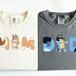 Comfort Colors® , Mom And Dad Shirt, Bluey Mom and Dad Music Shirt, Trend Personalized Bluey Cartoon Parents Shirt, bluey dog shirt,  532