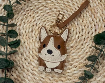 Genuine Leather Handmade Corgi Dog Keychain With Wrist Strap – Cute Leather Dog Keychain/Bag Charm, Pet Lover Gift, Puppy Purse Accessory