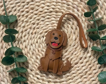 Genuine Leather Handmade Golden Retriever Bag Charm – Leather Dog Bag Charm, Cute Puppy Keychain, Gift for Dog Lovers & Pet Owners