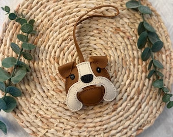 Genuine Leather Handmade Bulldog Bag Charm – Cute Leather Dog Keychain, Animal Lover Gift, Puppy Purse Accessory