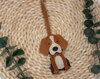 Dije de bolso de perro beagle hecho a mano en cuero genuino: llavero de perro de cuero, llavero de cachorro, regalo adorable para amantes de los perros, accesorios personalizados para mascotas